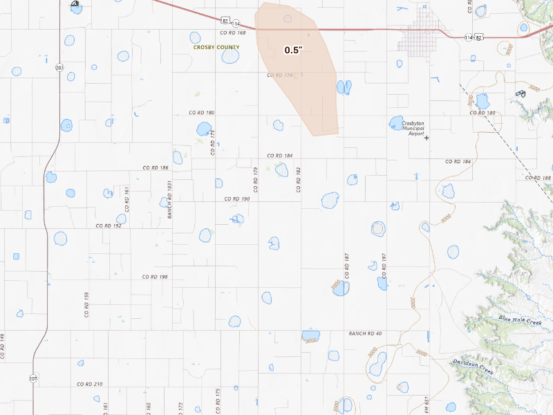 Radar-estimated hail-size map of the storm over Crosbyton, TX