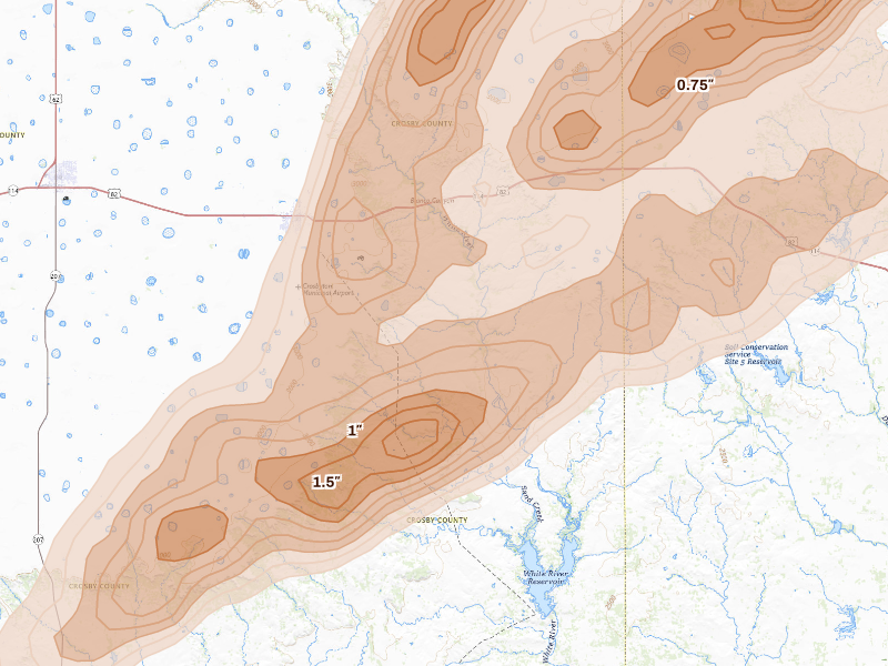 Radar-estimated hail-size map of the storm over Crosbyton, TX
