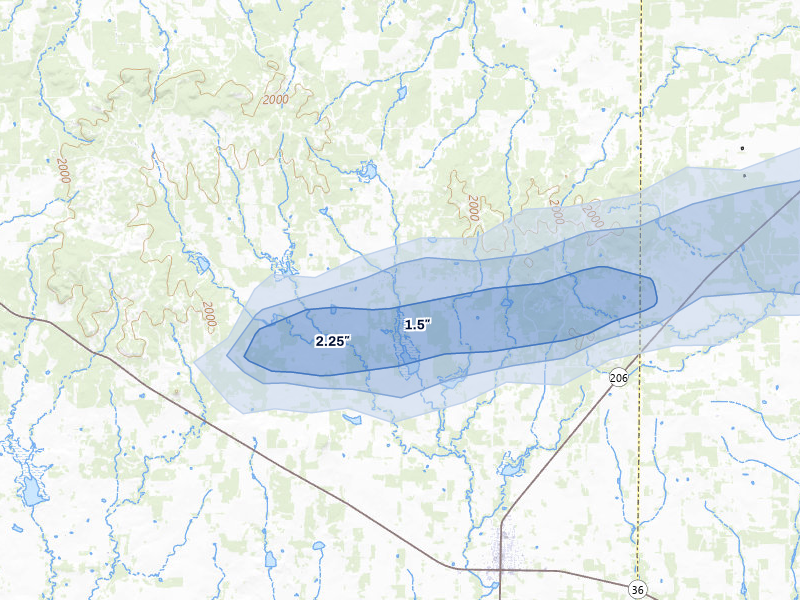 NEXRAD radar-signature map of the hail over Cross Plains, TX