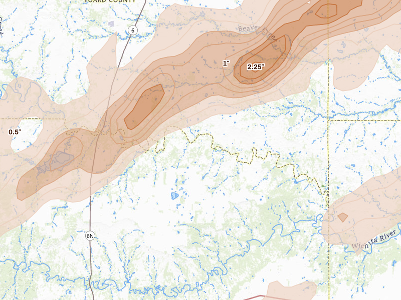 Radar-estimated hail-size map of the storm over Crowell, TX