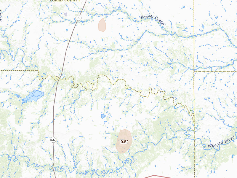 Radar-estimated hail-size map of the storm over Crowell, TX on Jun 3, 2026