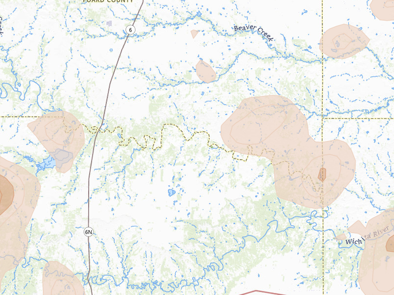 Radar-estimated hail-size map of the storm over Crowell, TX on Jul 5, 2026