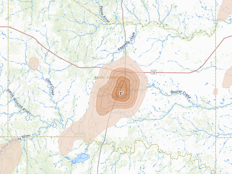 Radar-estimated hail-size map of the storm over Crowell, TX