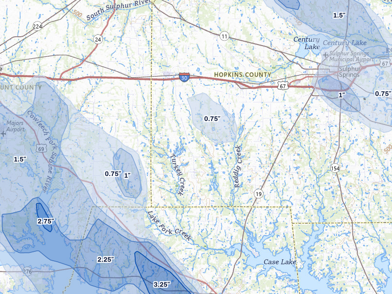 NEXRAD radar-signature map of the hail over Cumby, TX