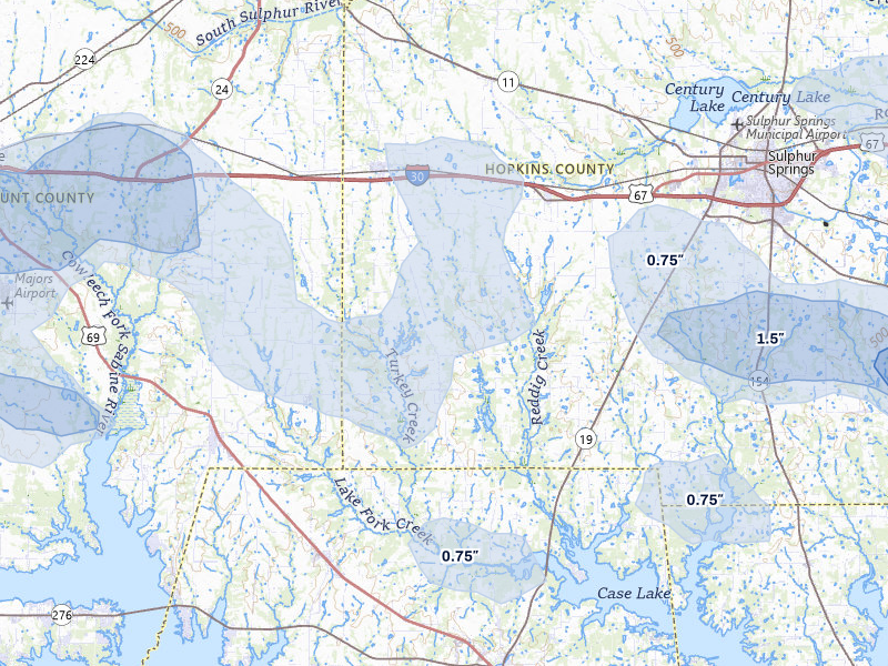 NEXRAD radar-signature map of the hail storm over Cumby, TX on May 8, 2026