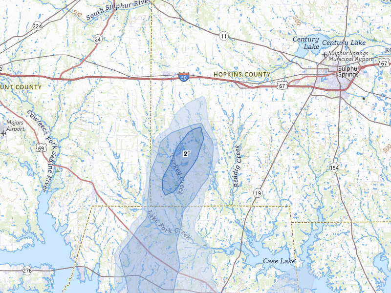 NEXRAD radar-signature map of the hail over Cumby, TX