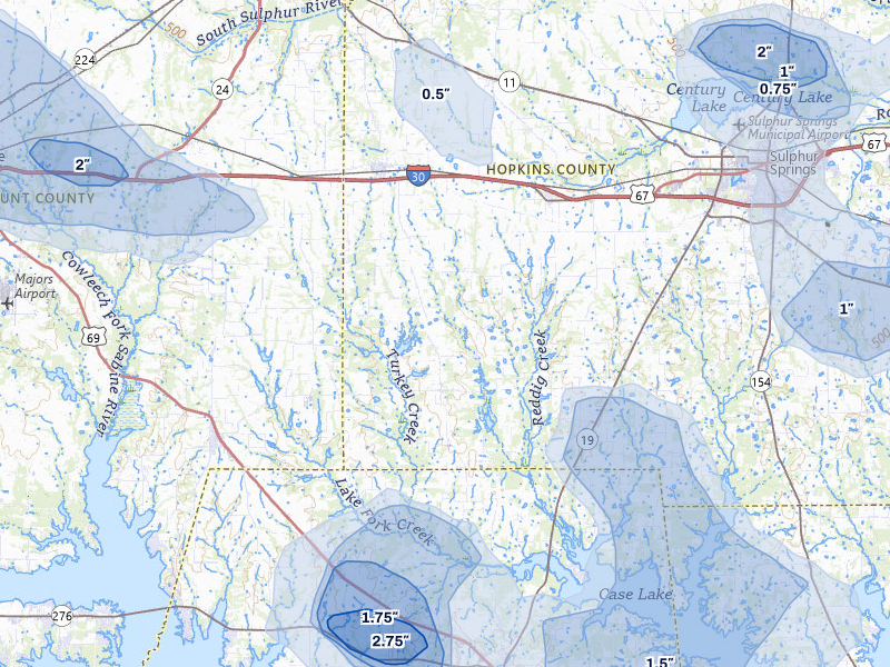 NEXRAD radar-signature map of the hail storm over Cumby, TX on Jul 6, 2026