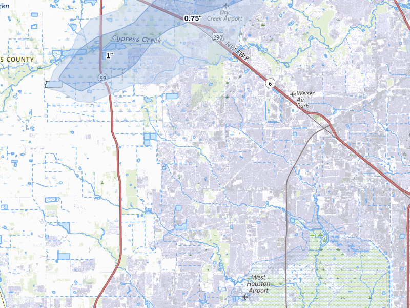 NEXRAD radar-signature map of the hail storm over Cypress, TX on Mar 7, 2026