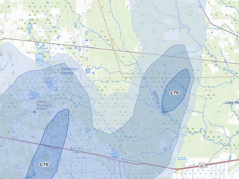 NEXRAD radar-signature map of the hail storm over Daisetta, TX on Jul 22, 2026