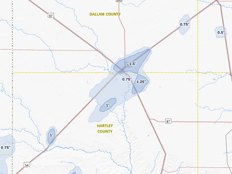 NEXRAD radar-signature map of the hail over Dalhart, TX