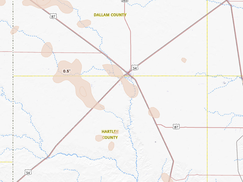 Radar-estimated hail-size map of the storm over Dalhart, TX on May 23, 2026