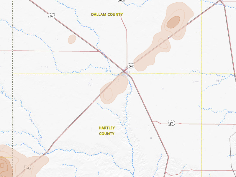 Radar-estimated hail-size map of the storm over Dalhart, TX on Jun 2, 2026