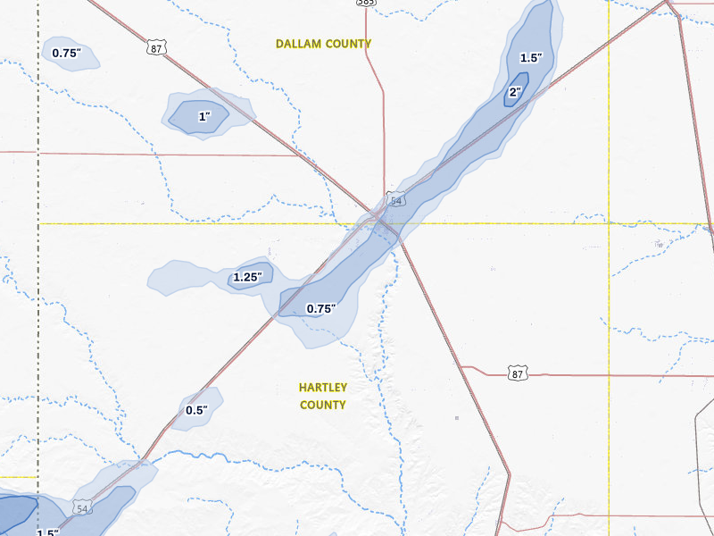 NEXRAD radar-signature map of the hail over Dalhart, TX