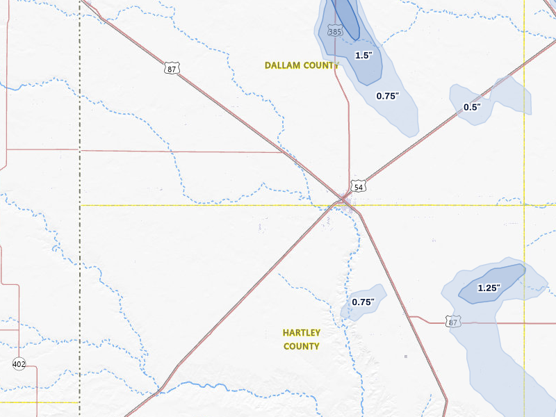 NEXRAD radar-signature map of the hail storm over Dalhart, TX on Aug 6, 2026