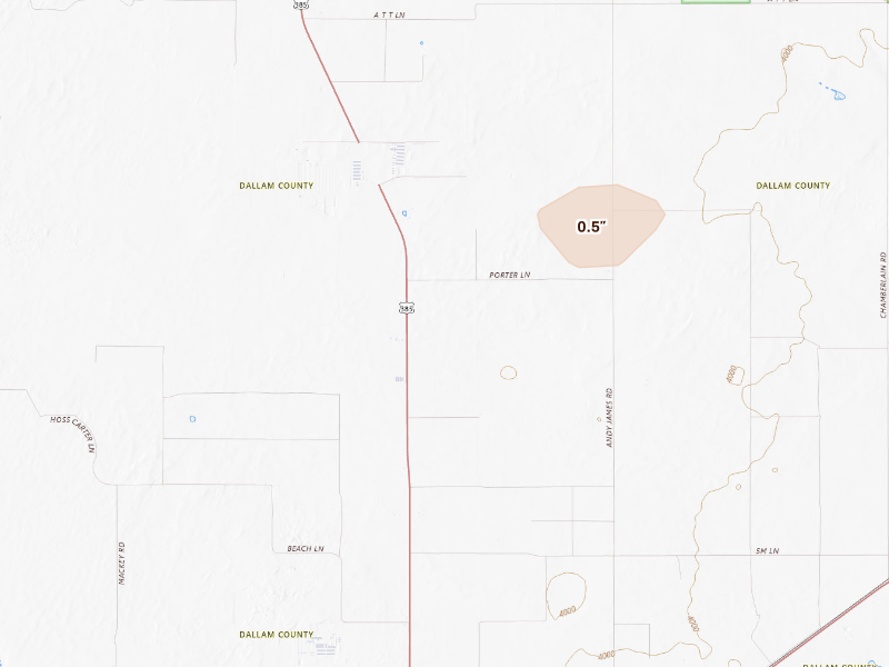 Radar-estimated hail-size map of the storm over Dalhart, TX