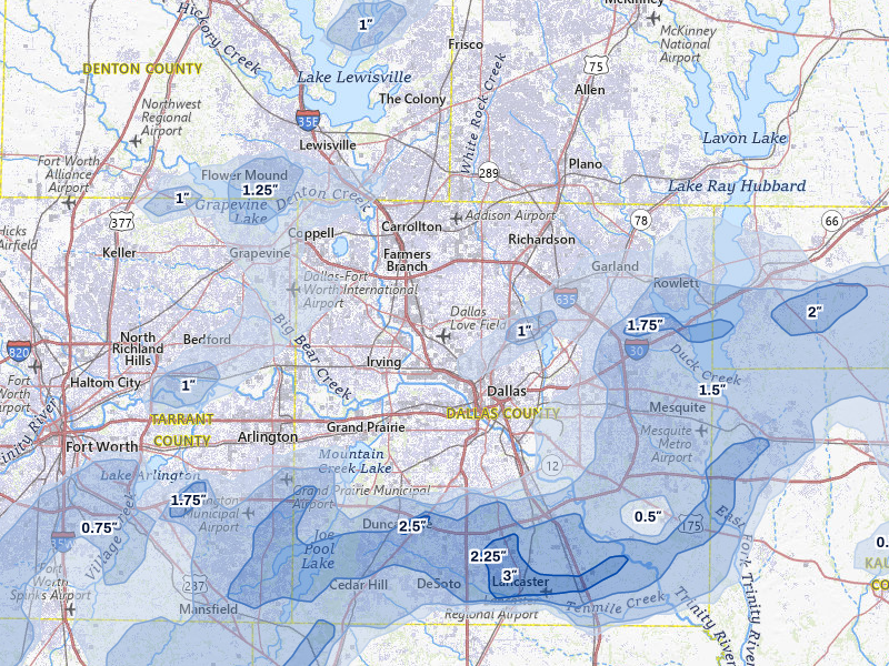 NEXRAD radar-signature map of the hail storm over Dallas, TX on Mar 4, 2026