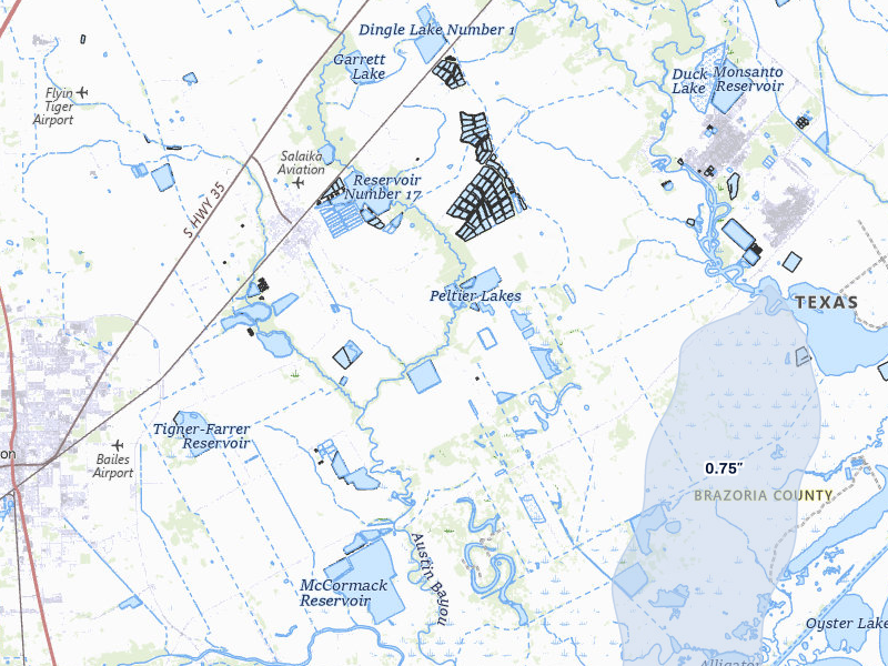 NEXRAD radar-signature map of the hail storm over Danbury, TX on Jul 8, 2026