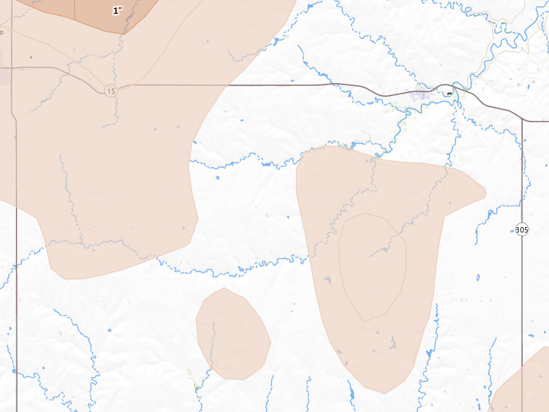 Radar-estimated hail-size map of the storm over Darrouzett, TX on Jun 23, 2026