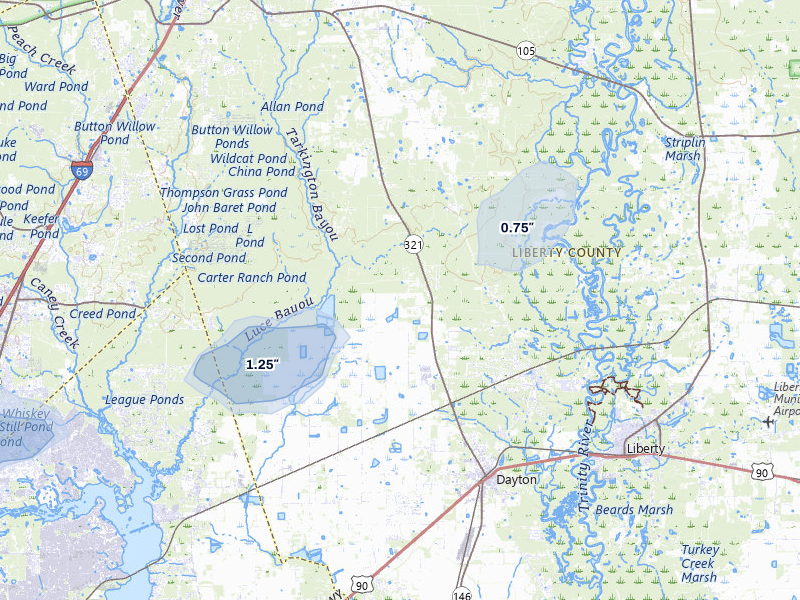 NEXRAD radar-signature map of the hail storm over Dayton, TX on Jan 9, 2026