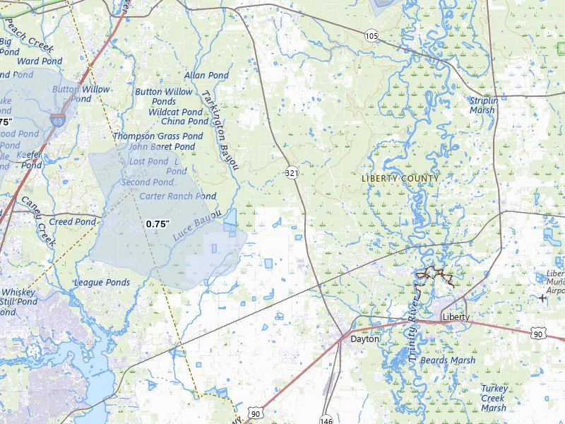 NEXRAD radar-signature map of the hail storm over Dayton, TX on May 10, 2026