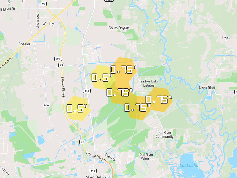 Hail map of Dayton, TX on Jun 6, 2026, hail up to 0.75"