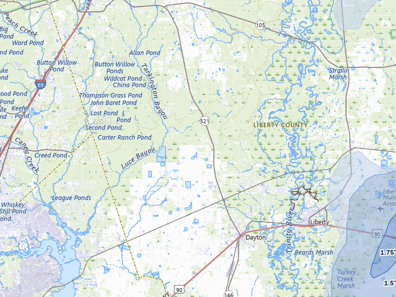 NEXRAD radar-signature map of the hail storm over Dayton, TX on Jul 22, 2026