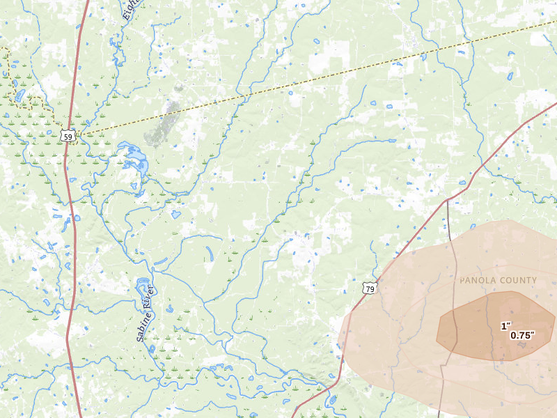 Radar-estimated hail-size map of the storm over De Berry, TX on Apr 29, 2026
