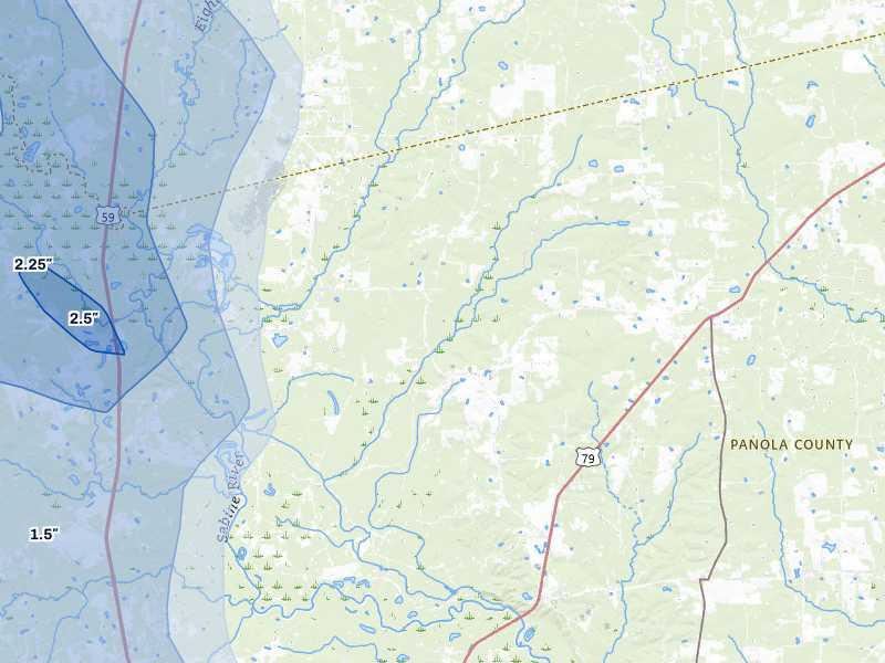NEXRAD radar-signature map of the hail storm over De Berry, TX on Jul 6, 2026