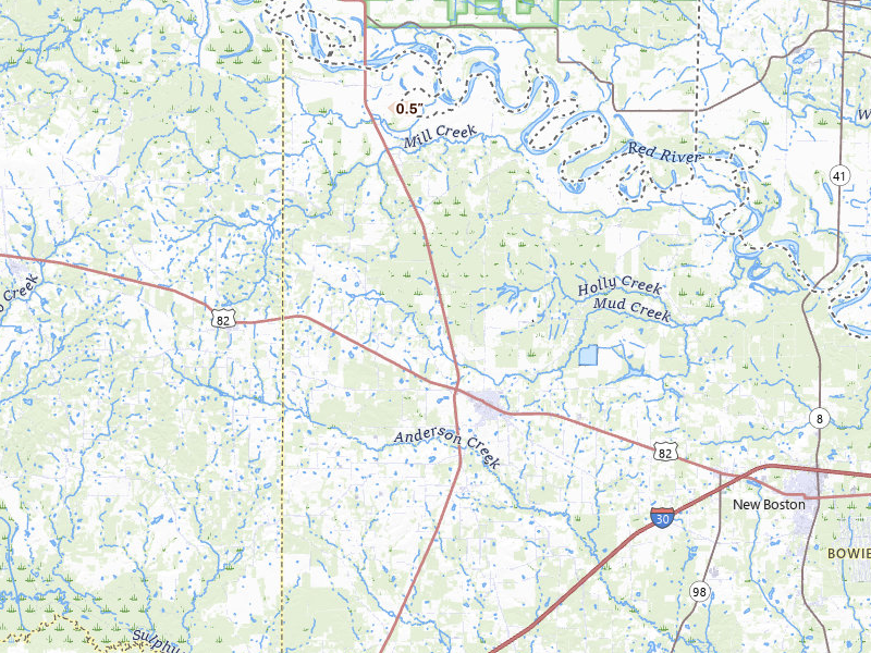 Radar-estimated hail-size map of the storm over De Kalb, TX on May 8, 2026