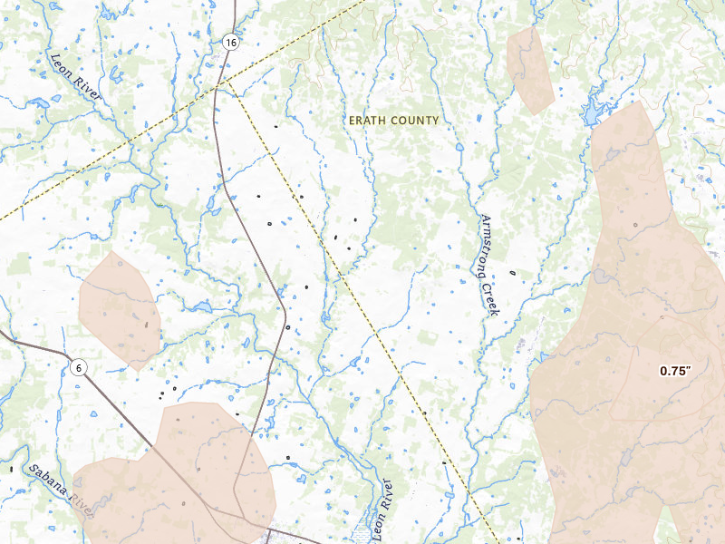 Radar-estimated hail-size map of the storm over De Leon, TX on May 22, 2026