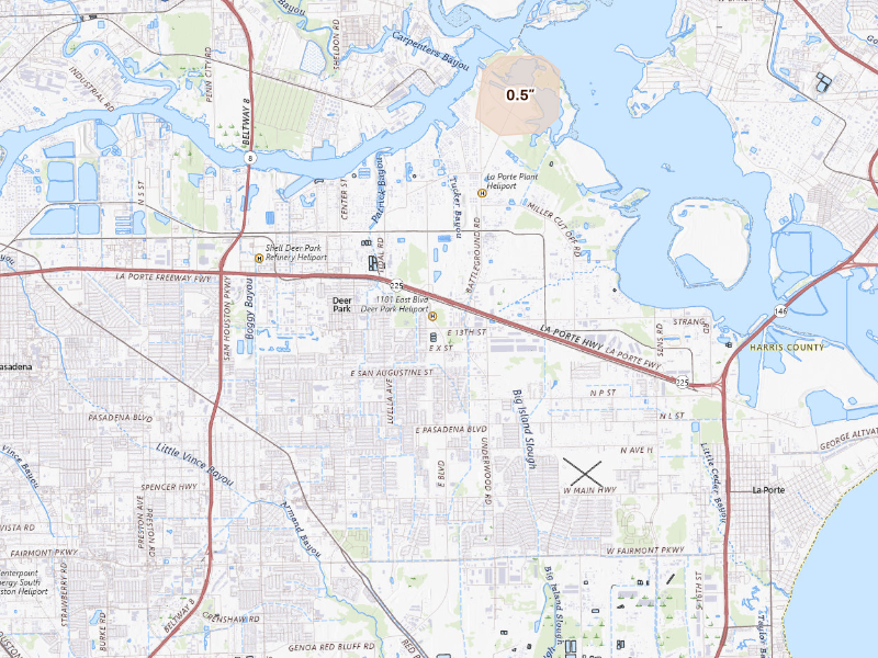 Radar-estimated hail-size map of the storm over Deer Park, TX