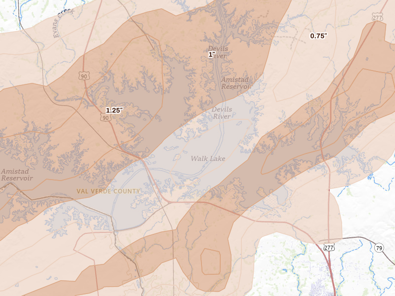 Radar-estimated hail-size map of the storm over Del Rio, TX