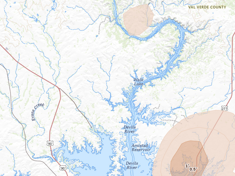 Radar-estimated hail-size map of the storm over Del Rio, TX on May 19, 2026