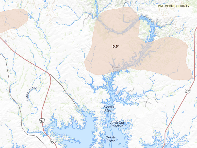 Radar-estimated hail-size map of the storm over Del Rio, TX on May 21, 2026