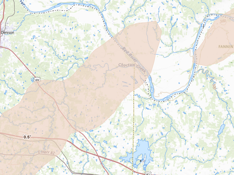 Radar-estimated hail-size map of the storm over Denison, TX