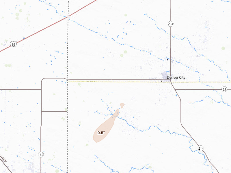 Radar-estimated hail-size map of the storm over Denver City, TX on Jun 29, 2026