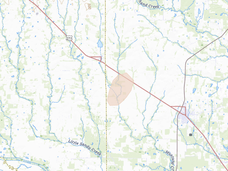 Radar-estimated hail-size map of the storm over Deport, TX on Aug 7, 2026