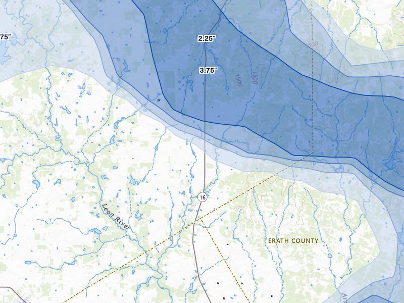 NEXRAD radar-signature map of the hail storm over Desdemona, TX on May 10, 2026