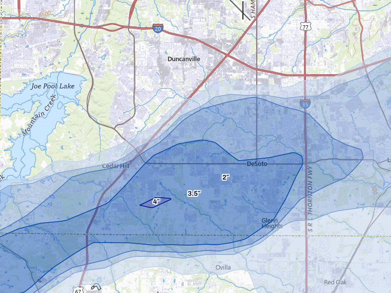 NEXRAD radar-signature map of the hail storm over Desoto, TX on Jun 6, 2026