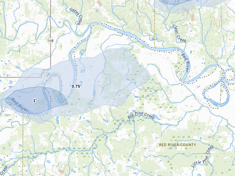 NEXRAD radar-signature map of the hail over Detroit, TX