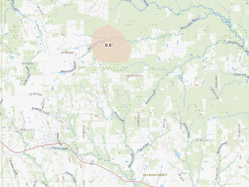 Radar-estimated hail-size map of the storm over Detroit, TX