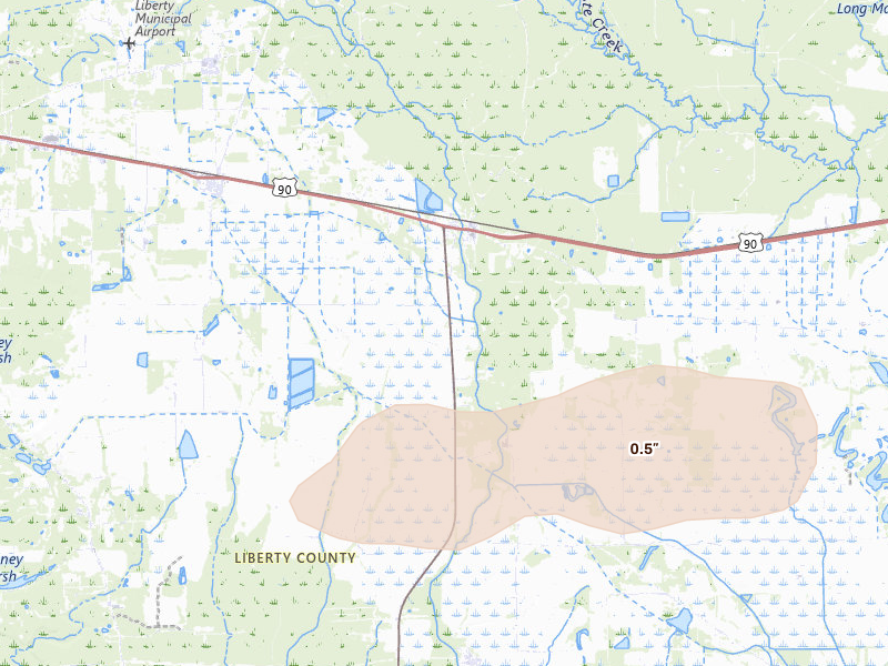 Radar-estimated hail-size map of the storm over Devers, TX on Mar 7, 2026