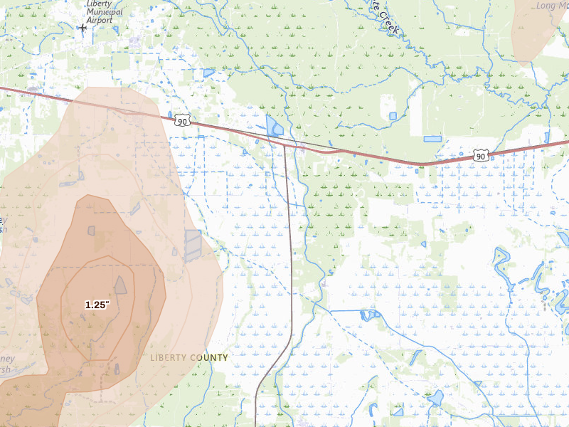 Radar-estimated hail-size map of the storm over Devers, TX on May 9, 2026