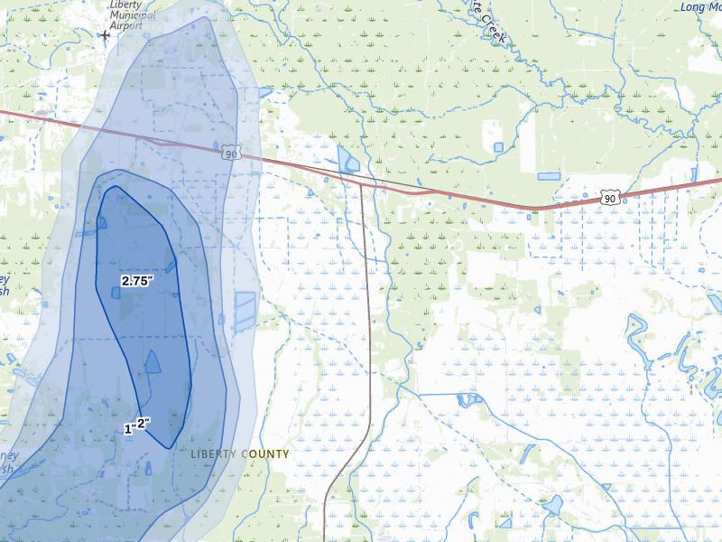 NEXRAD radar-signature map of the hail over Devers, TX