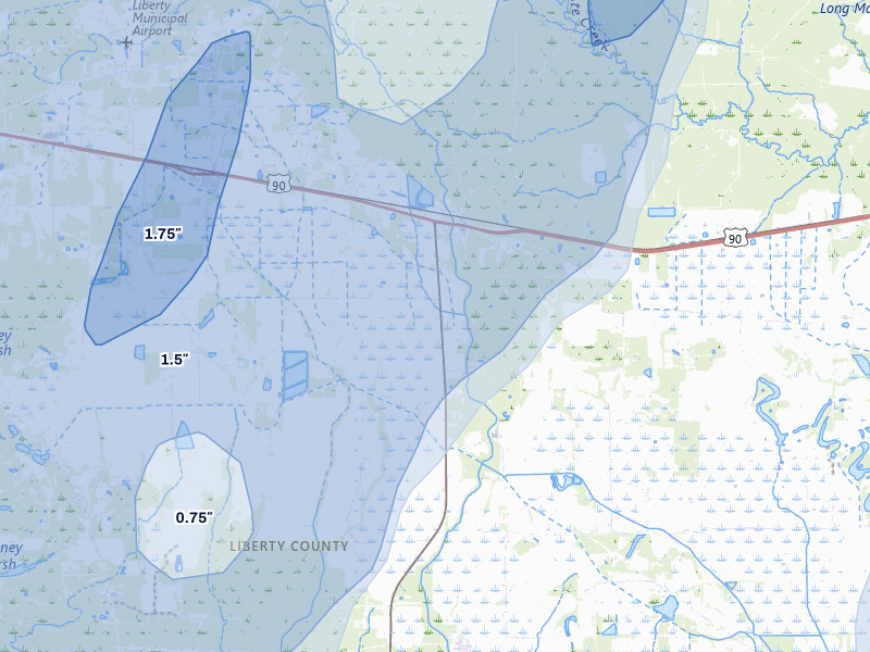 NEXRAD radar-signature map of the hail storm over Devers, TX on Jul 22, 2026