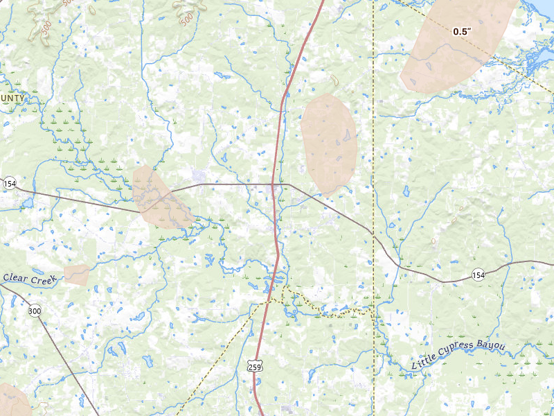 Radar-estimated hail-size map of the storm over Diana, TX on Mar 6, 2026