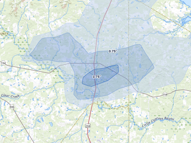 NEXRAD radar-signature map of the hail storm over Diana, TX on Jul 6, 2026