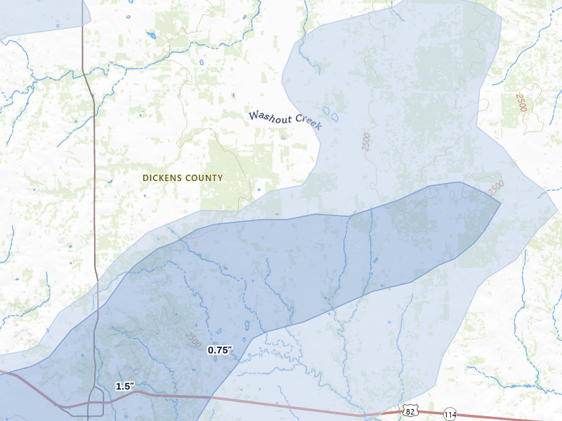 NEXRAD radar-signature map of the hail storm over Dickens, TX on May 31, 2026