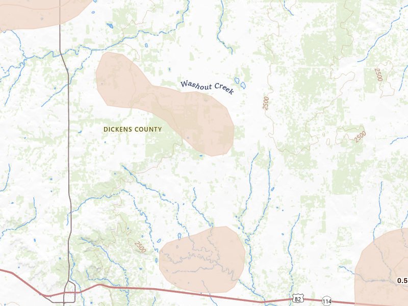 Radar-estimated hail-size map of the storm over Dickens, TX on Jul 5, 2026