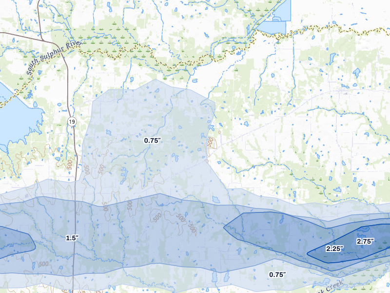 NEXRAD radar-signature map of the hail over Dike, TX